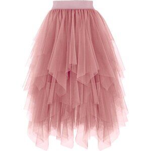 Tulle Blush Pink for Women High Waist Elastic Midi Skirt Mesh Tutu Skirt
